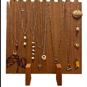New wooden necklace bracelet charm display with hooks, monstera design